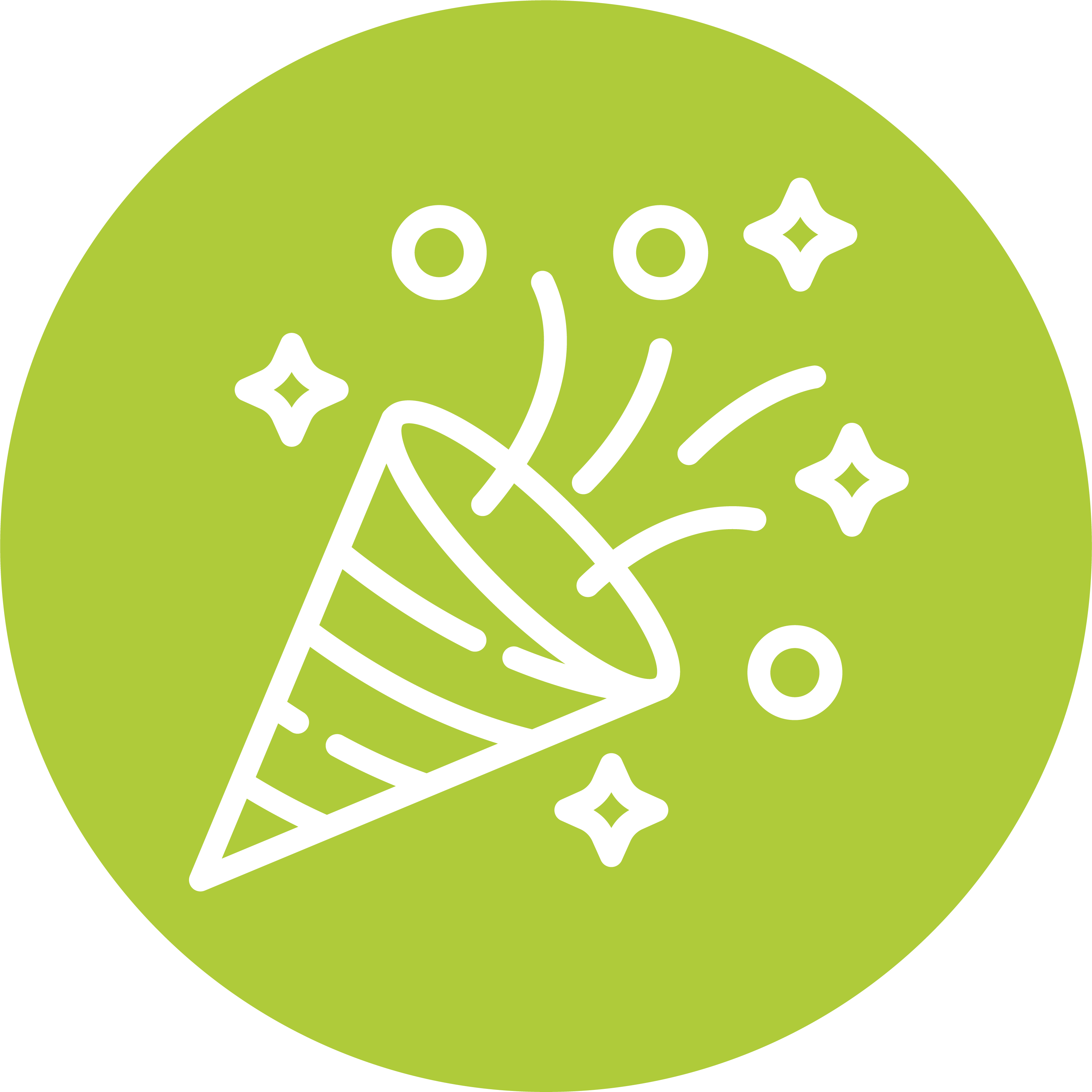 Icon eines Partyhutes mit Konfetti in weißen Linien auf grünem Hintergrund, symbolisch für interne Partys und Feiern