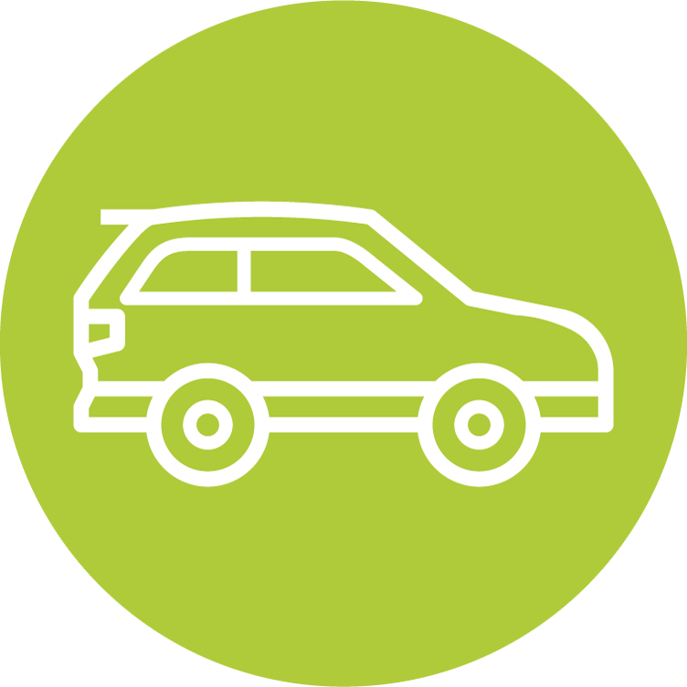 Grüner Kreis mit weiß umrandetem Auto in der Mitte auf transparentem Hintergrund, symbolisch für Firmenwagen.